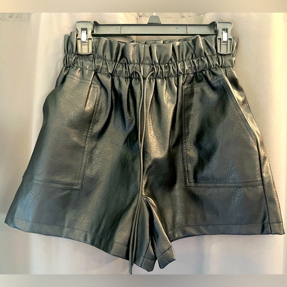 PU Black Leather Shorts